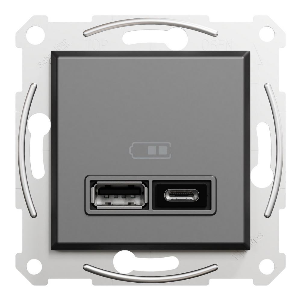 Розетка Schneider Asfora антрацит USB 2-а type A+C, 2.4A ( EPH2700371 )